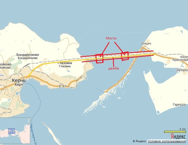 Где находится крымский мост на карте