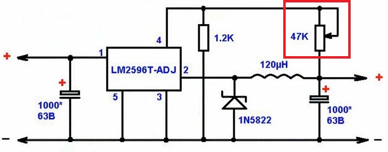Понизить напряжение регулятором. Понижающий DC-DC преобразователь lm2596 схема. Схема DC DC преобразователя на lm2596. Lm2596s-ADJ схема. Lm2596 ADJ схема включения.
